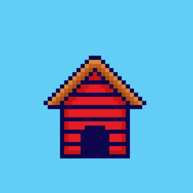 Pixel Art Design ile Tahta Köpek Evi 'nin Vektör İllüstrasyonu, oyun varlıkları temalı tasarımlar için mükemmel