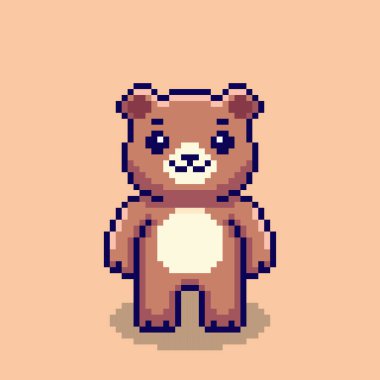 Pixel Art Design ile şirin ayının vektör çizimi, oyun varlıkları temalı tasarımlar için mükemmel