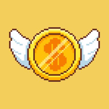 Piksel Sanat Tasarımı ile Kanatlı Uçan Sikkenin Vektör İllüstrasyonuName