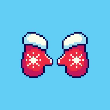 Pixel Sanat Tasarımı ile Kış Eldivenlerinin Vektör İllüstrasyonu, oyun varlıkları için mükemmel temalı tasarımlar