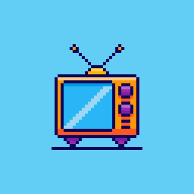 Pixel Art Design ile Retro Television 'un Vektör İllüstrasyonu, oyun varlıkları için mükemmel temalı tasarımlar