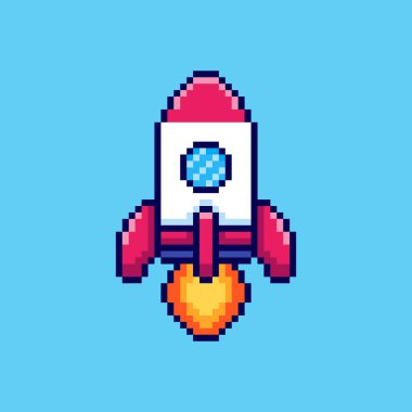 Roket Fırlatmasının Piksel Sanat Tasarımı ile Vektör İllüstrasyonuName