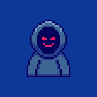 Piksel Sanat Tasarımı ile Başlıklı Kötü Adam 'ın Vektör İllüstrasyonu, oyun varlıkları için mükemmel temalı tasarımlar