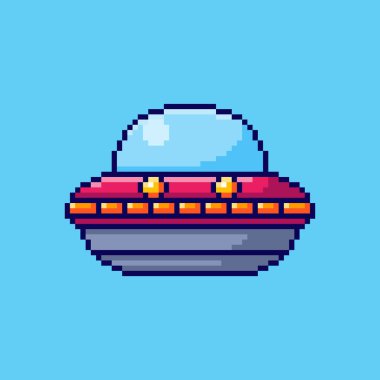 Pixel Sanat Tasarımı ile Ufo Uzay Gemisinin Vektör İllüstrasyonuName