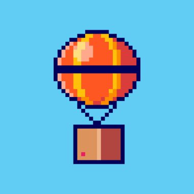 Vector Illustration of Hot Air Balloon Delivery with Pixel Art Design, perfect for game assets themed designs clipart