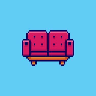 Pixel Art Design ile kanepenin vektör ilüstrasyonu, oyun varlıkları temalı tasarımlar için mükemmel