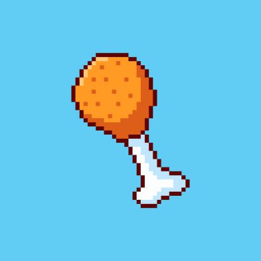 Pixel Art Design ile kızarmış tavuğun vektör çizimi, oyun varlıkları temalı tasarımlar için mükemmel