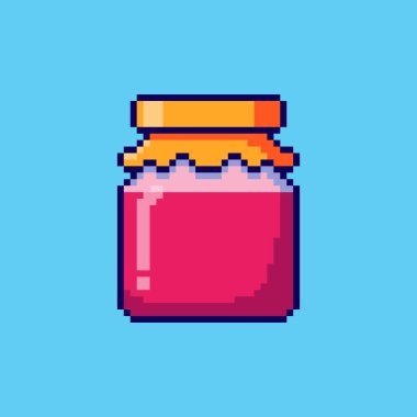 Pixel Art Design ile Strawberry Jam Jar 'ın Vektör İllüstrasyonu, oyun varlıkları temalı tasarımlar için mükemmel