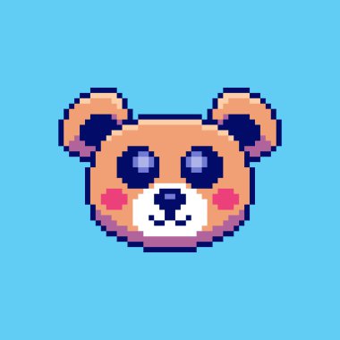 Piksel Sanat Tasarımı ile Şirin Ayı Yüzü 'nün Vektör İllüstrasyonu, oyun varlıkları temalı tasarımlar için mükemmel