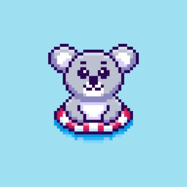 Piksel Sanat Tasarımı ile Koala Yüzüşünün Vektör İllüstrasyonuName