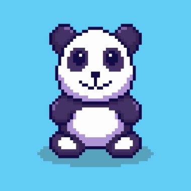 Pikselle Oturan Mutlu Panda 'nın Vektör İllüstrasyonu Sanat Tasarımı, oyun varlıkları için mükemmel temalı tasarımlar