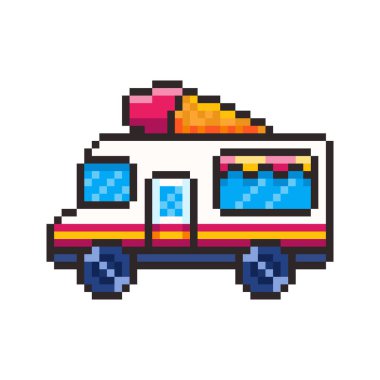 Piksel Sanat Tasarımı ile Dondurma Kamyonu Vektör İllüstrasyonu, oyun varlıkları temalı tasarımlar için mükemmel