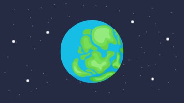 Dünya 'nın ekseninde döndüğü düz 2D animasyon. Bilim, coğrafya ve eğitim içeriği için iyi