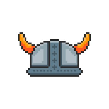 Pixel Art Design ile Viking Miğferinin Vektör İllüstrasyonu, oyun varlıkları için mükemmel temalı tasarımlar