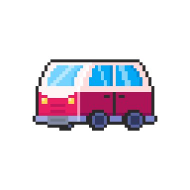 Piksel Sanat Tasarımı ile Kamp Minibüsünün Vektör İllüstrasyonu, oyun varlıkları temalı tasarımlar için mükemmel