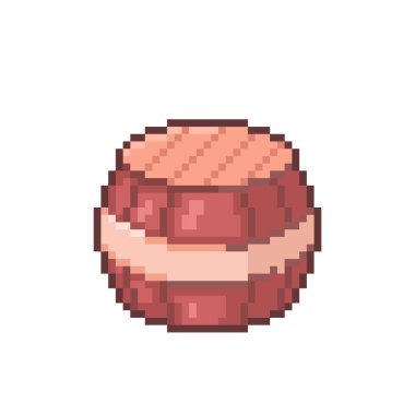 Pixel Art Design ile ahşap fıçının vektör çizimi, oyun varlıkları için mükemmel temalı tasarımlar