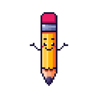 Vector Illustration of Pencil Character with Pixel Art Design, perfect for game assets themed designs
