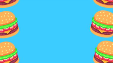 4K Animated Cartoon Background featuring a burger animation on the side. The design includes an empty copy space area in the center, perfect for adding text or graphics