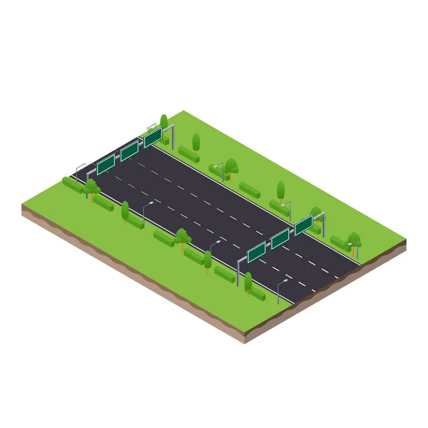 Pemandangan Isometrik Jalan Raya Dengan Lampu Tanda Dan Lampu Sorot - Stok Vektor
