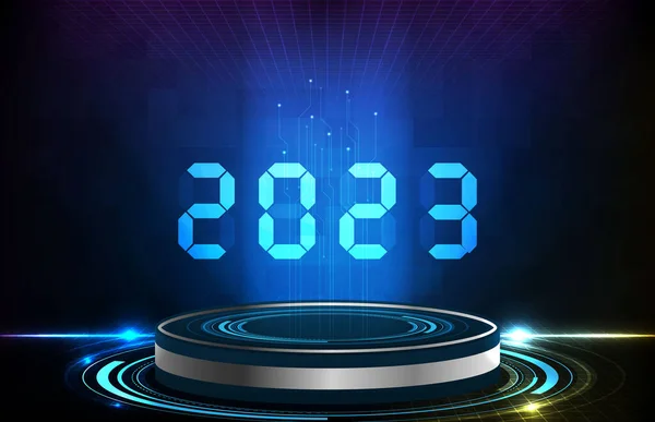 Latar Belakang Abstrak Dari Futuristik Biru 2023 Nomor Digital Hud - Stok Vektor
