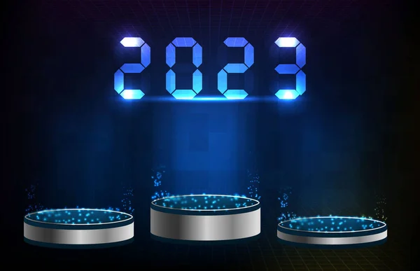 青い未来の2023デジタル番号とステンレスチューブの抽象的な背景 — ストックベクタ