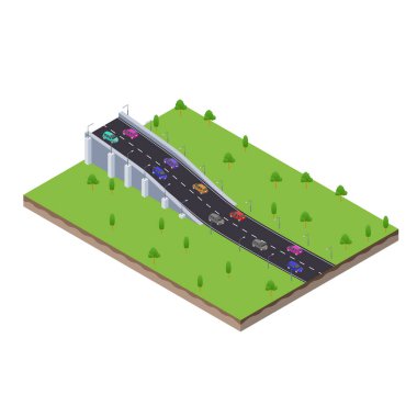 Köprü ile otoyol trafiğinin izometrik görüntüsü