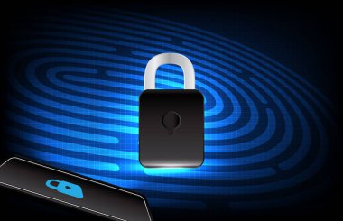 abstract background of futuristic technology smart mobile phone with Fingerprint biometric authentication