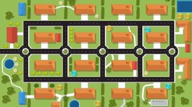 top view flat background of town neighborhood village with road and house and tree