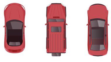 En üstteki düz çizgi film. Araç çok renkli.