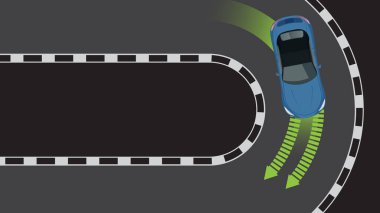 Virajlı ve tehlikeli yolda araba karikatürü