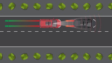 Otomatik sensör fren sistemine sahip düz bir araba karikatürü.