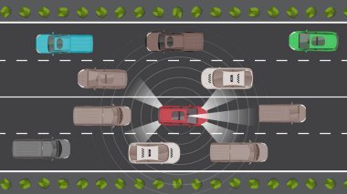 Otonom sensör güvenliğine sahip üst görünüm araç dairesi