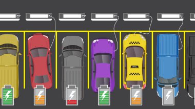 Pili E.V. olan bir aracın düz renk görüntüsü. durum simgesi şarj istasyonu