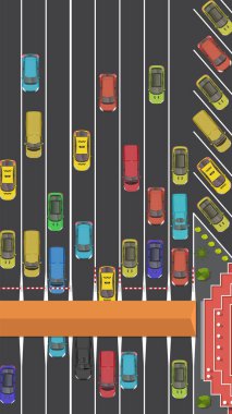 Otoyol trafiği paralı aracın üst görüntüsü, yukarıdan görüş.