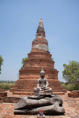 Wat Phra Ngam 'daki Buda Heykeli ve manzara Phra Nakhon Si Ayutthaya, Tayland