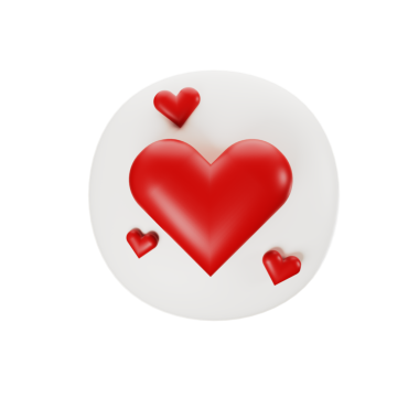 3 boyutlu kırmızı kalp şekli ve beyaz konuşma rozet balonu