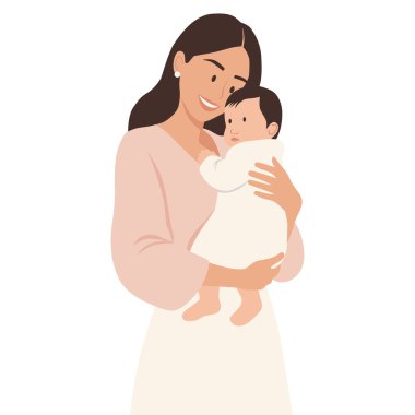 Güzel kadın ana karakterin düz vektörü ve bebeği.