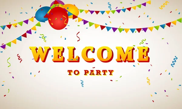 Welcome Banner Balloon Confetti Flags Cream Color Background Cool — Vettoriale Stock
