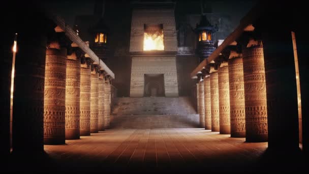 Ancient Columns Fantasy Building Fire — Stock Video