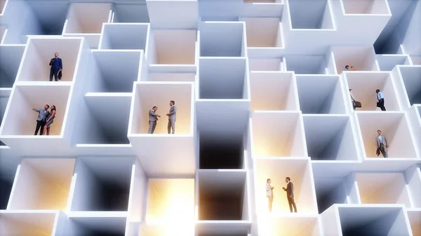 立方体構造のビジネス3D人です ビジネスと財務の概念 3Dレンダリング — ストック写真