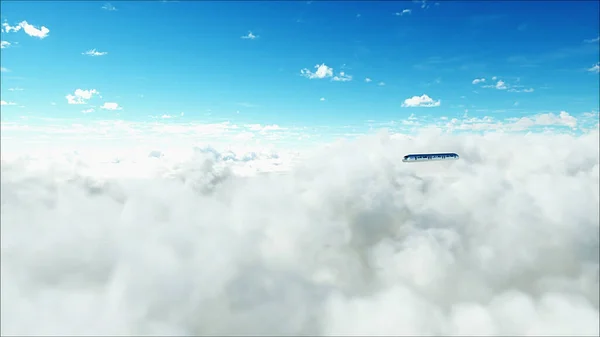 Pessoas Robôs Comboio Passageiros Voando Nuvens Utopia Conceito Futuro Vista — Fotografia de Stock