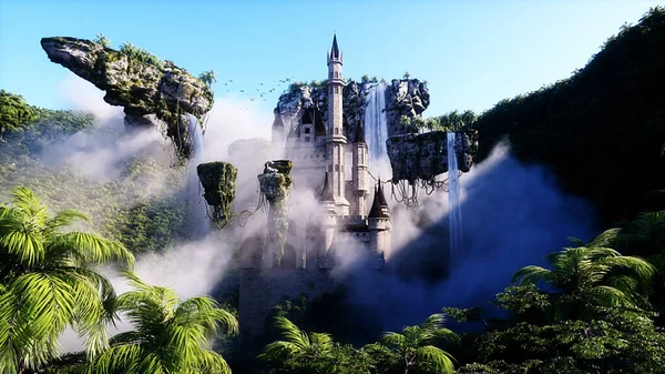 Fantasie Märchenhaft Fliegende Felsen Mit Schloss — Stockfoto