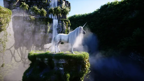 Unicornio Mágico Fantasía Cuento Hadas Volando Rocas — Foto de Stock