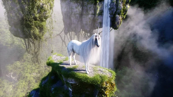 Unicornio Mágico Fantasía Cuento Hadas Volando Rocas — Foto de Stock