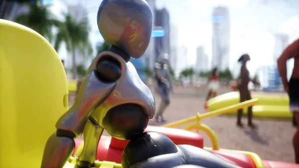 Pueblos Robots Playa Futurista Concepto Futuro Renderizado —  Fotos de Stock