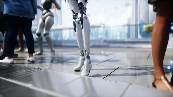 Ville Futuriste Personnes Robots Concept Futur Rendu — Photo
