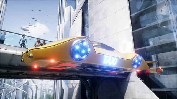 Футуристический город. 3d людей и роботов. Будущее концепции. 3d-рендеринг