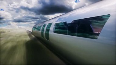 Fütürist tren. Çok hızlı sürüyorsun. Zaman bulutları. Gelecek konsepti