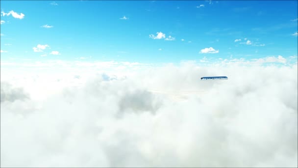 乘载乘客乘着云彩火车 3D人和机器人 乌托邦 未来的概念 空中奇景 现实的4K动画 — 图库视频影像