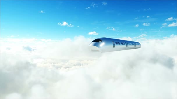 Latający Pociąg Pasażerski Chmurach Ludzi Robotów Utopia Koncepcja Przyszłości Fantastyczny — Wideo stockowe